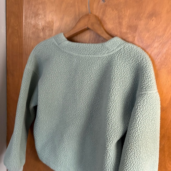 Madewell Resourced Fleece Cropped Teddy Cardigan Sweater Mint Green Oversized - Picture 5 of 14